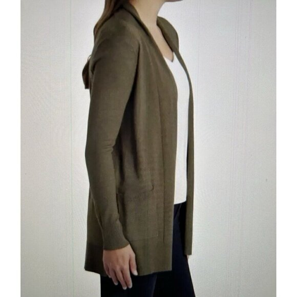 Pink Clover Stitch Fix Olive Green Penton Stretch Open Cardigan Sweater Size M - Picture 2 of 11